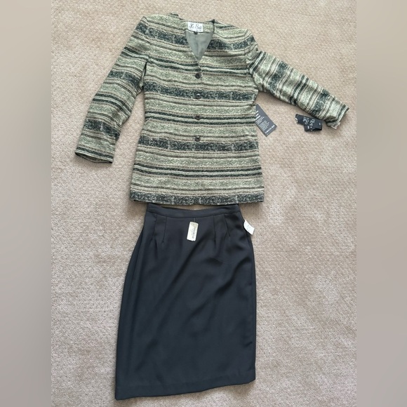 LE SUIT Women VintageGreen Striped Button Down Blazer Jacket w/Skirt-Sz 10 (NEW) - Picture 3 of 16